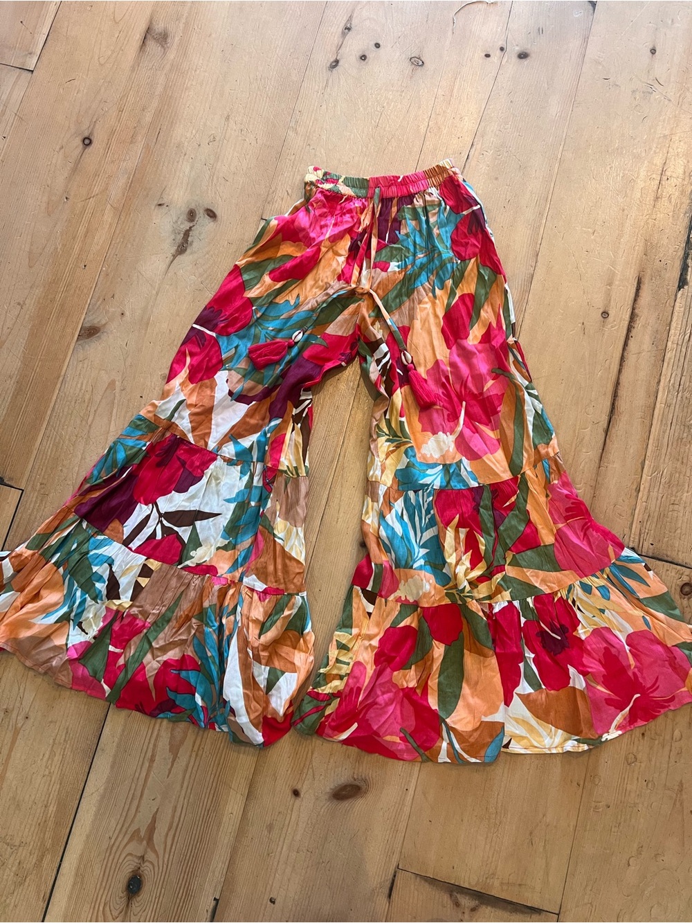 True Destination Multicolor Floral Ruffle Palazzo Pants